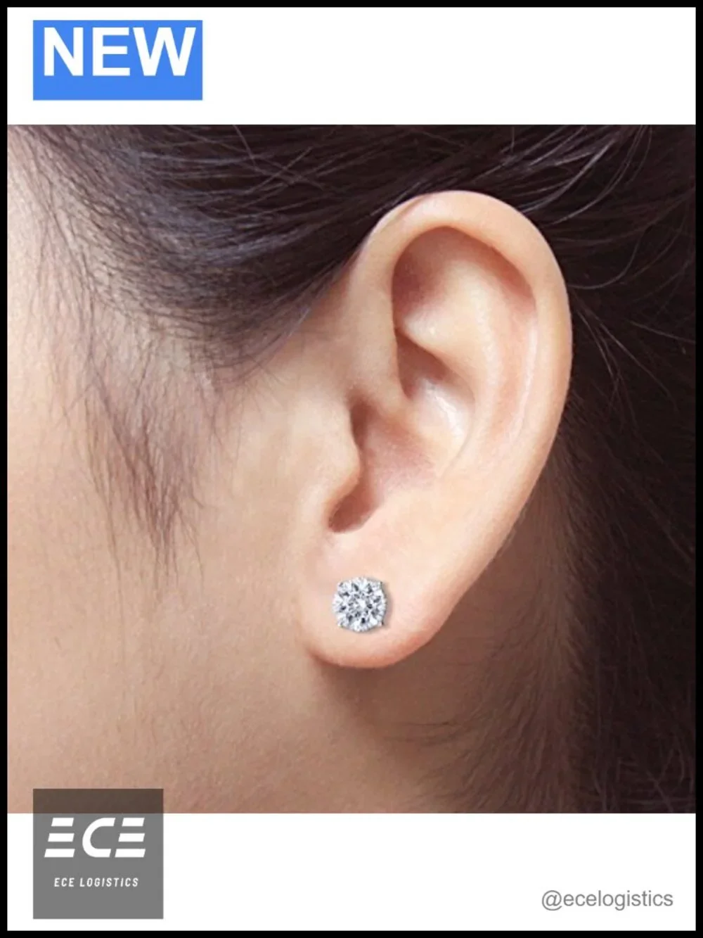 14k White Gold Lab Grown Diamond Stud Earrings 2 Carat 4-Prong Push Back